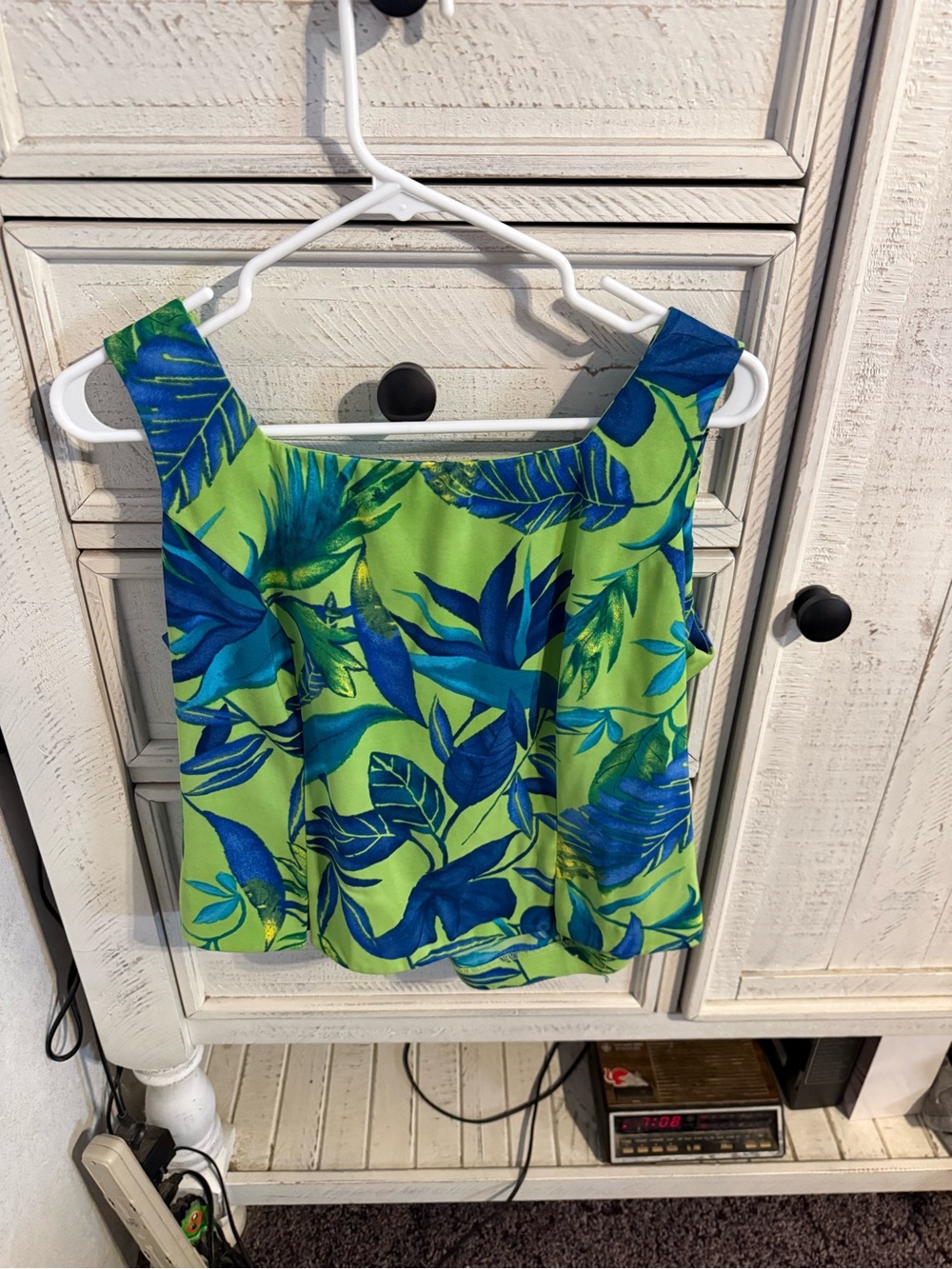 Tropical Square-Neck Sleeveless Blouse in Green & Blue